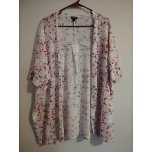 Torrid Women's Pink and White Floral Short Sleeve Sheer Maxi Kimono Size 1
